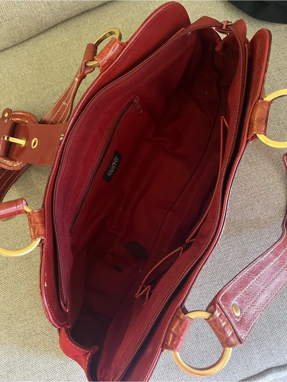 Brown Burgundy Y2K Croc-Embossed Shoulder Bag with Large Buckle - Women Bags